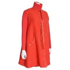 Bonnie Cashin Vest & Dress 2pc Set Red Boucle Knit Leather Trim Fringe 1960s 