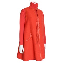 Bonnie Cashin Vest & Dress 2pc Set Red Boucle Knit Leather Trim Fringe 1960s