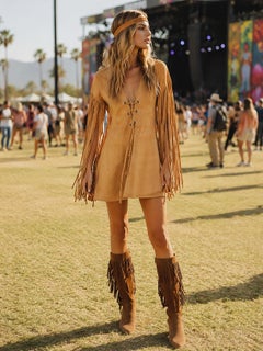 Bonnie Cashin Vestido Túnica de Flecos de Cuero Gamuza Vintage Años 70 Raro