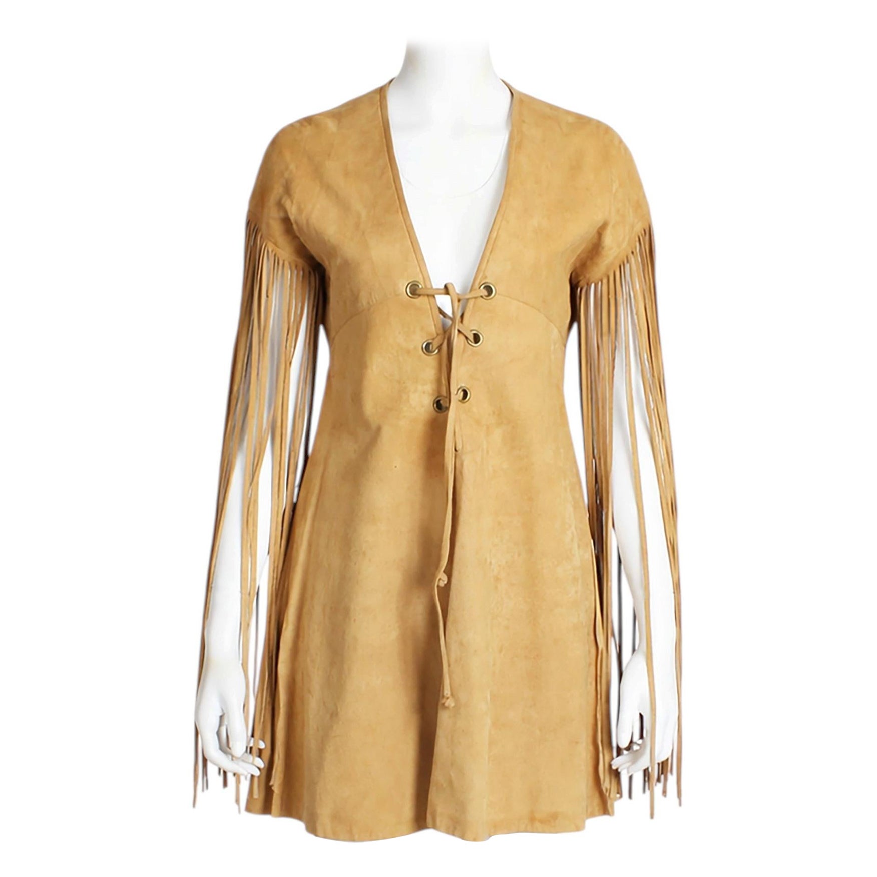 Bonnie Cashin Vintage 1970s Chamois Leather Fringe Tunic Dress Rare