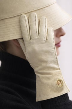 Bonnie Cashin Vintage Leather Gloves Circa 1960s Cream Brass Turn Lock