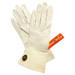 Bonnie Cashin Vintage Leather Gloves Circa 1960s Cream Brass Turn Lock