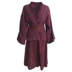 Bonnie Cashin Wool & Suede Belted Kimono & Skirt 3pc Set Vintage 1960s