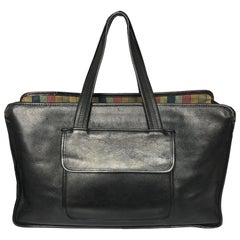 Bonnie Cashin XL Double Pocket Shopping Tote Black Leather Retro 60s 