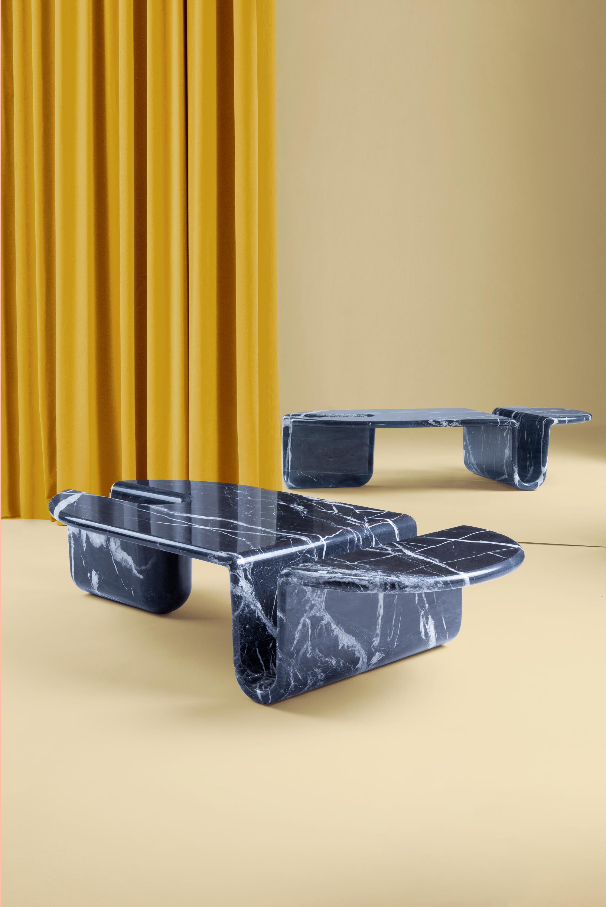 Modern Bonnie & Clyde Nero Marquina Marble Center Table by Dooq