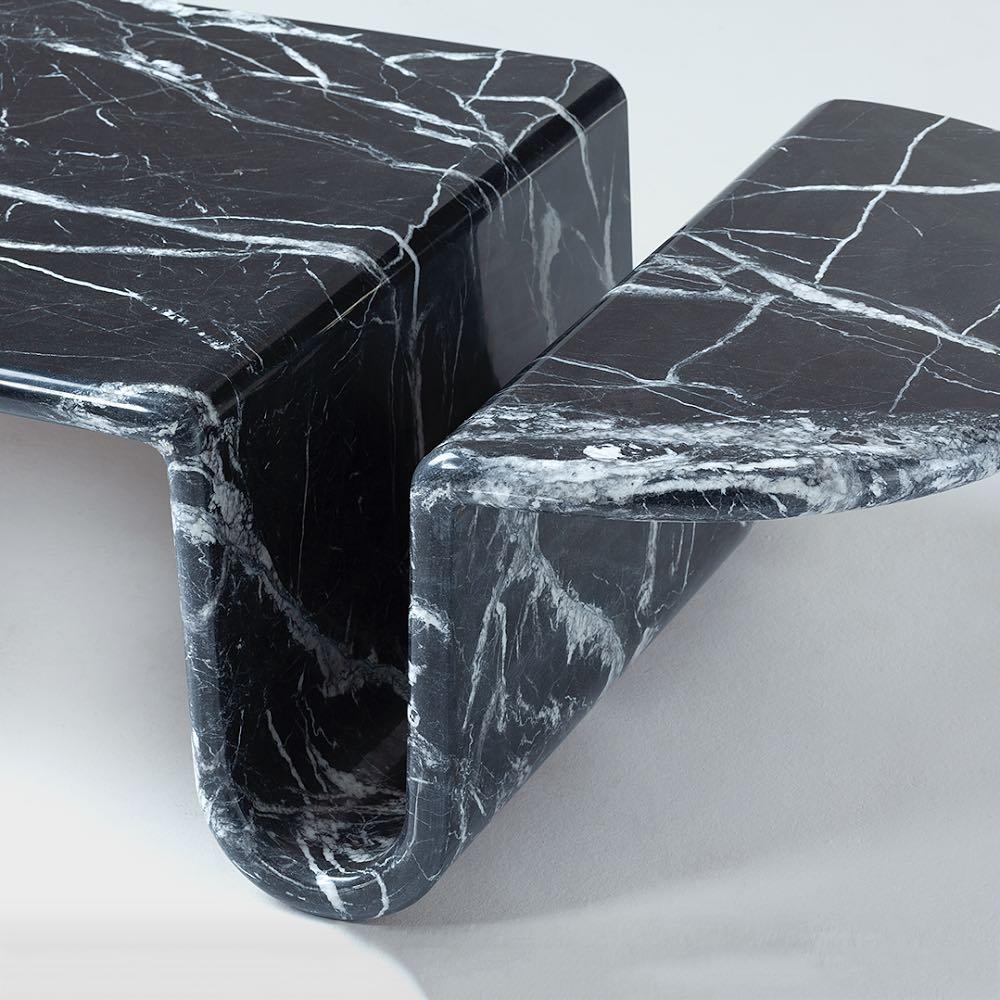 Portuguese Bonnie & Clyde Nero Marquina Marble Center Table by Dooq For Sale