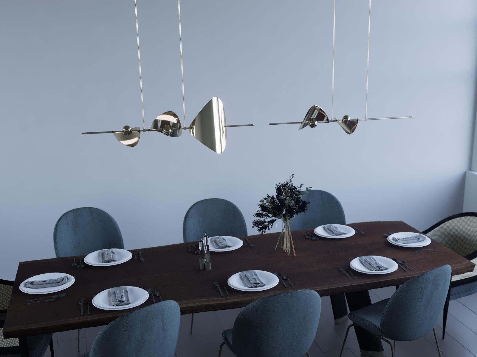 Modern Bonnie Config. 4 Contemporary Linear LED Chandelier, Solid Brass @ 300cm/118