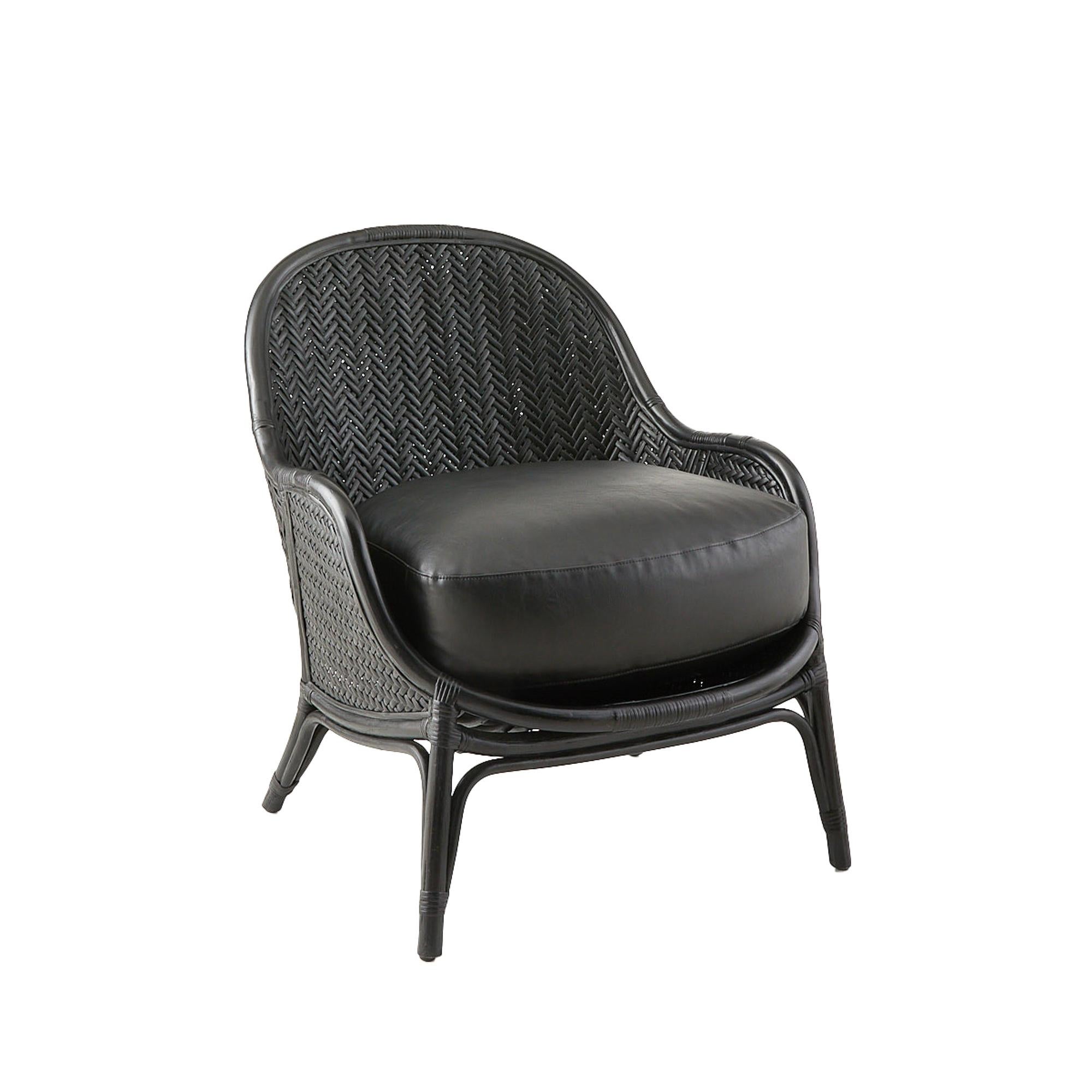 Chaise longue Bonnie FRS07 - Rotin noir, simili cuir en vente 3
