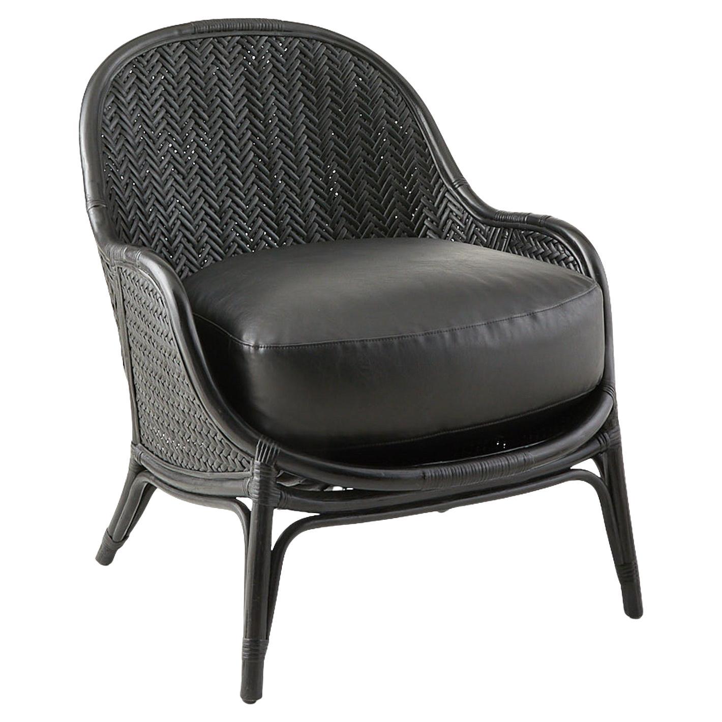 Chaise longue Bonnie FRS07 - Rotin noir, simili cuir