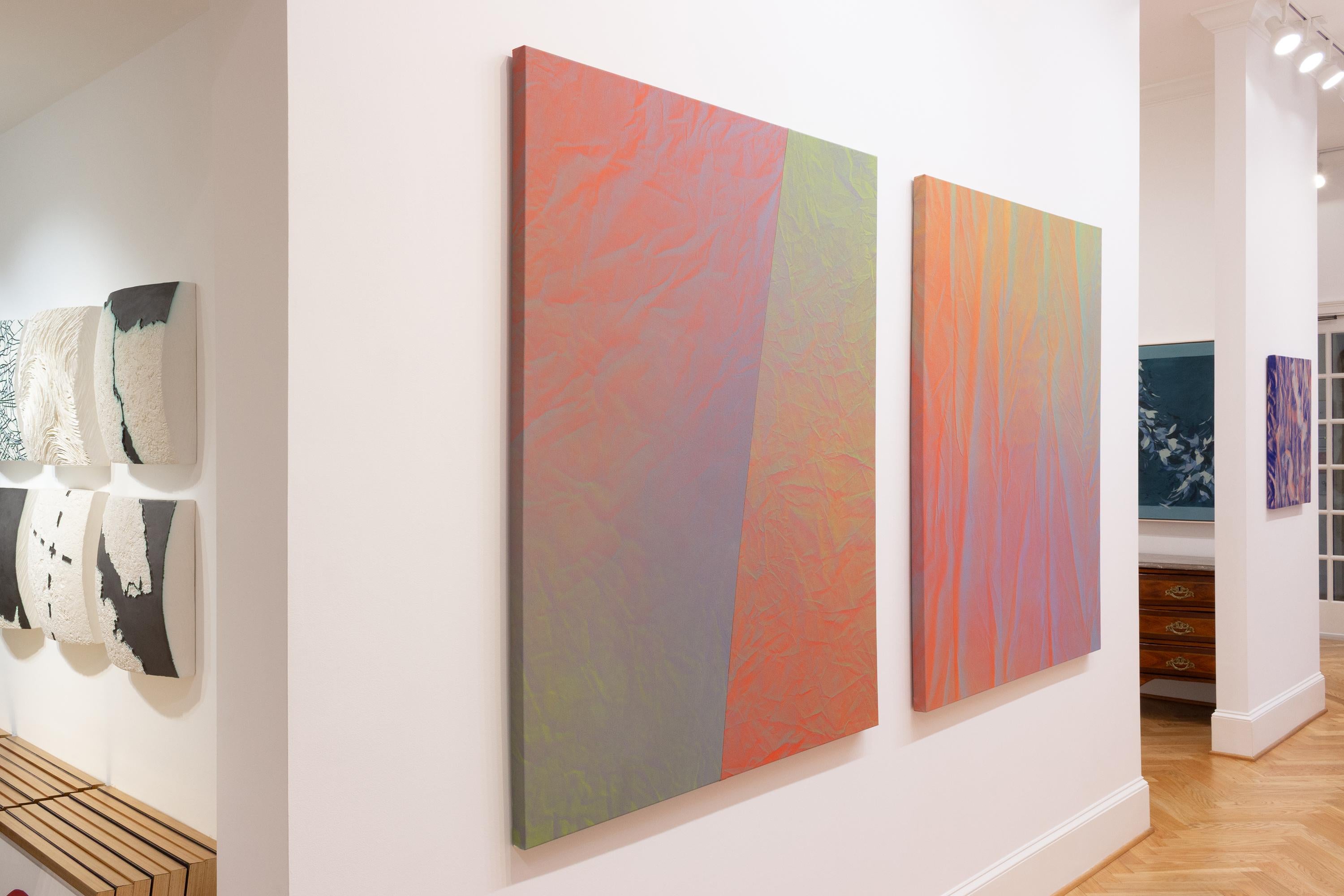 This largescale painting features vibrant hues of blue, green, pink and orange.

Atlanta-based multimedia artist Bonnie Maygarden’s “Uncanny Valley” is a series of abstract trompe l'oeil paintings that act as illusions asking the viewer to slow