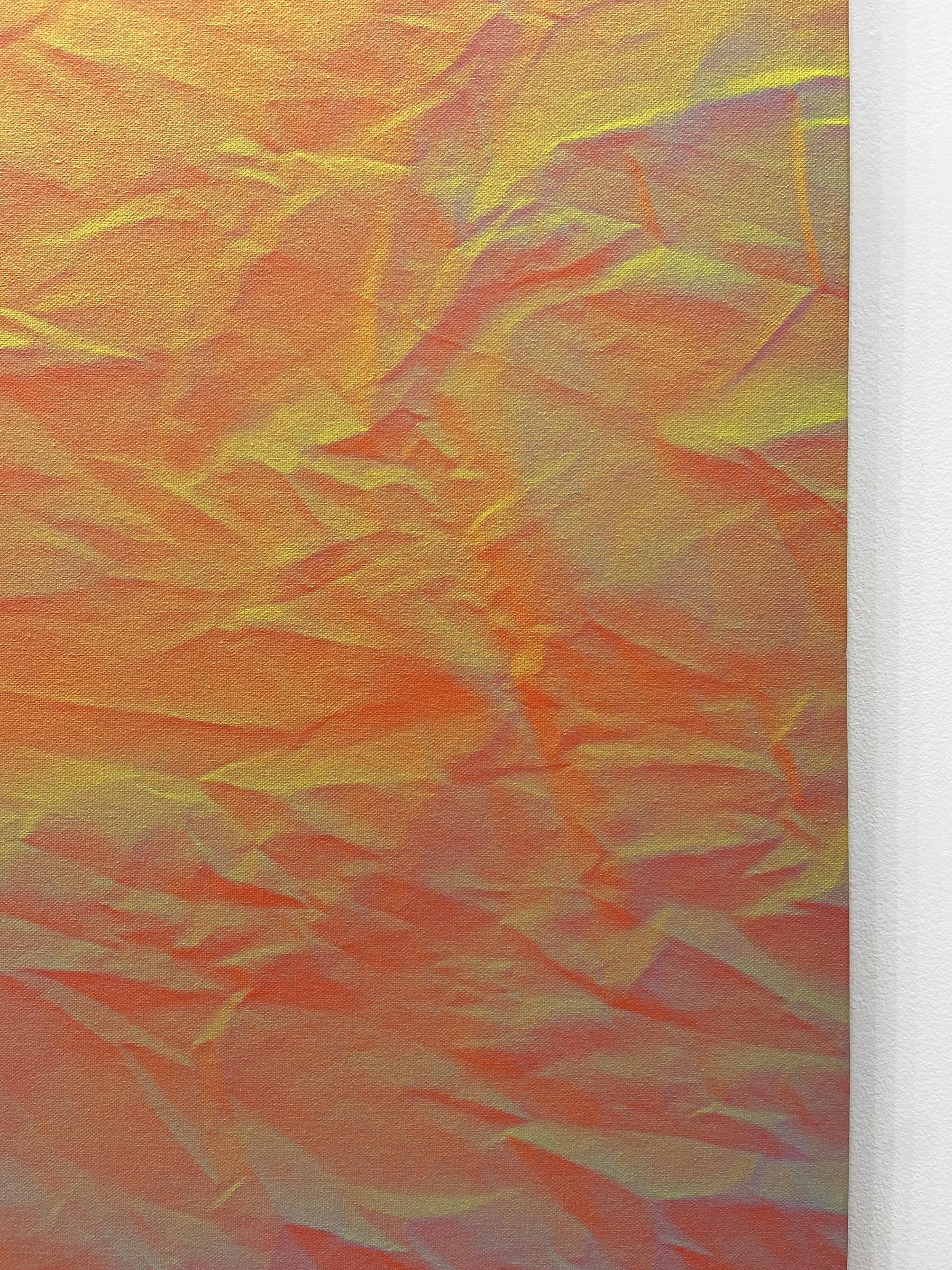 This painting features hues of orange, pink and blue. It's created across three irregular shaped panels.

Atlanta-based multimedia artist Bonnie Maygarden’s “Uncanny Valley” is a series of abstract trompe l'oeil paintings that act as illusions