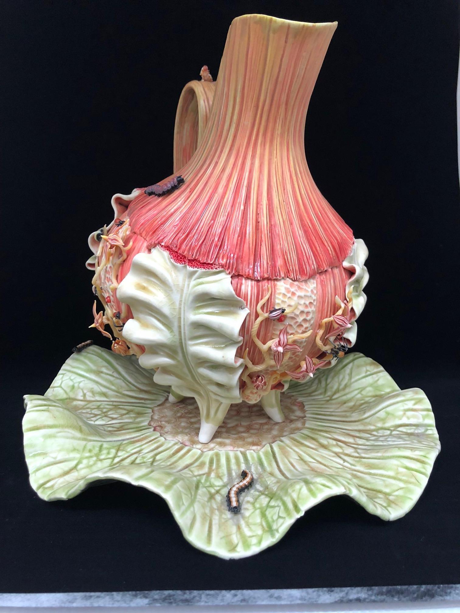 Contemporary Porcelain and Glass Sculpture, Ceramic Design Pitcher Form, Surreal - Beige Still-Life Sculpture by Bonnie Seeman