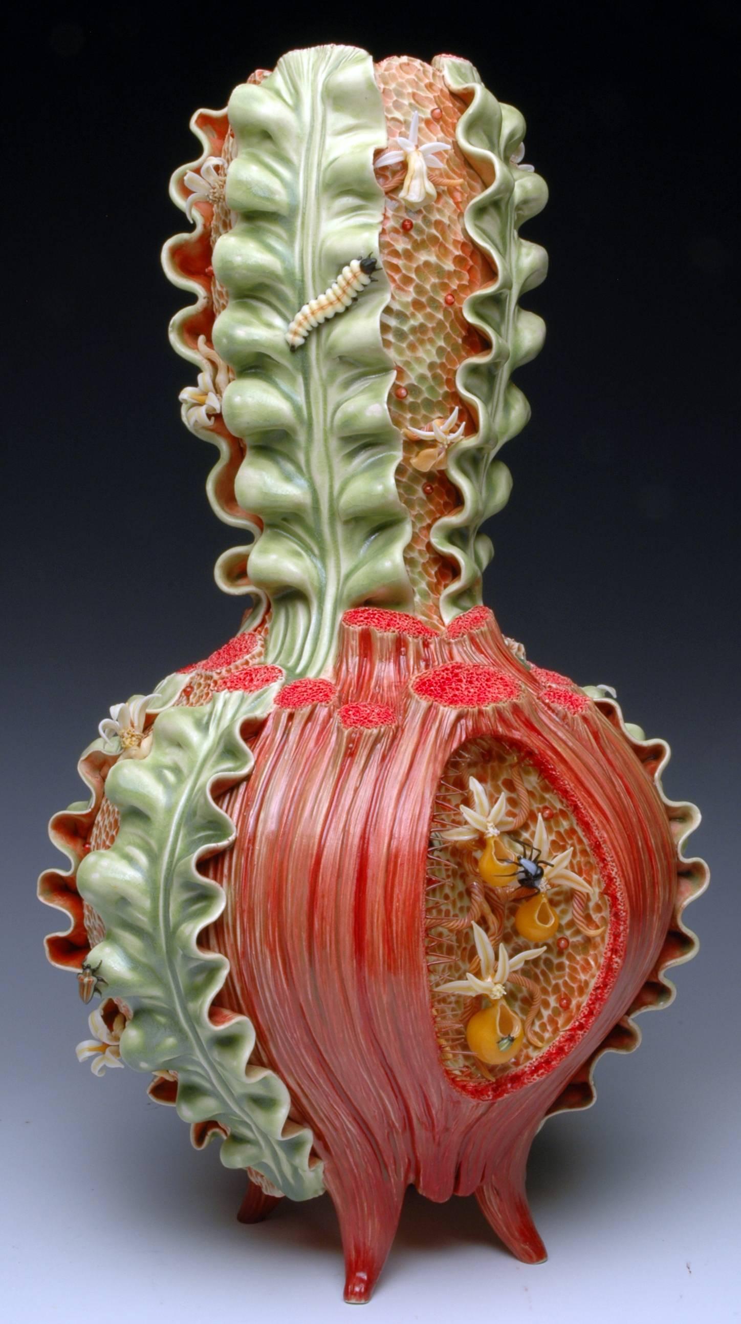 Bonnie Seeman Still-Life Sculpture - "Vase Form", Contemporary, Ceramic, Sculpture, Glass Accents, Colored Porcelain