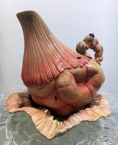 "Forme de pichet avec intestins", sculpture en porcelaine, anatomique, accents en verre.