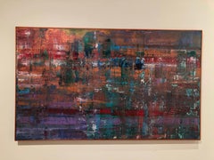 All the Light Fell, abstract painting, blue, orange, red