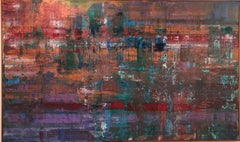 All the Light Fell, abstract painting, blue, orange, red
