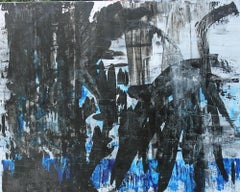 Jungle Mood, abstract expressionist painting black and blue