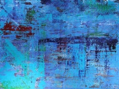  Abstract layered blue rectangular painting , hints of yellow, Still Night