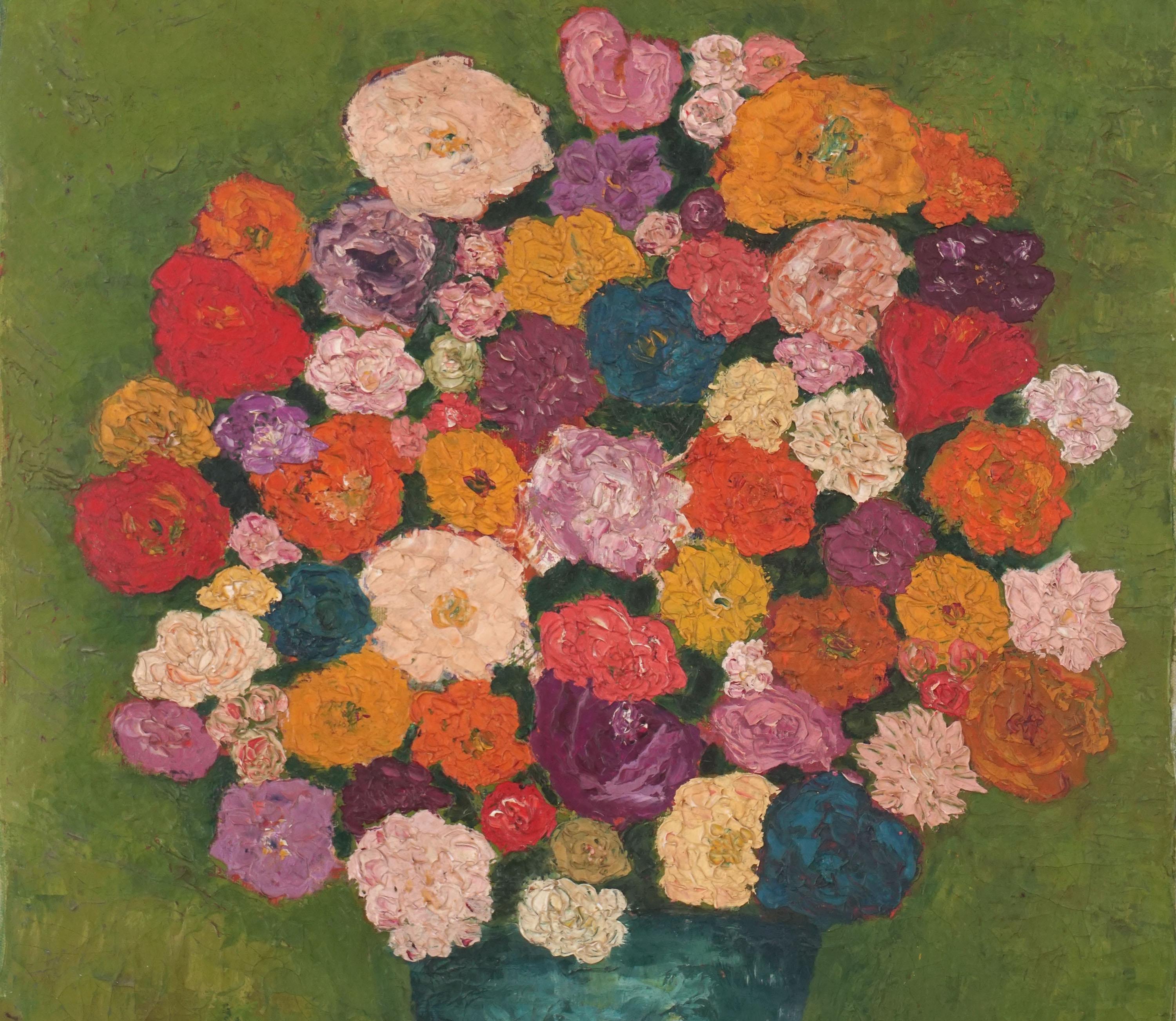 Modernes fauvistisches Impasto-Stillleben mit Blumenmuster aus der Mitte des Jahrhunderts (Fauvismus), Painting, von Bonnie Yankauer