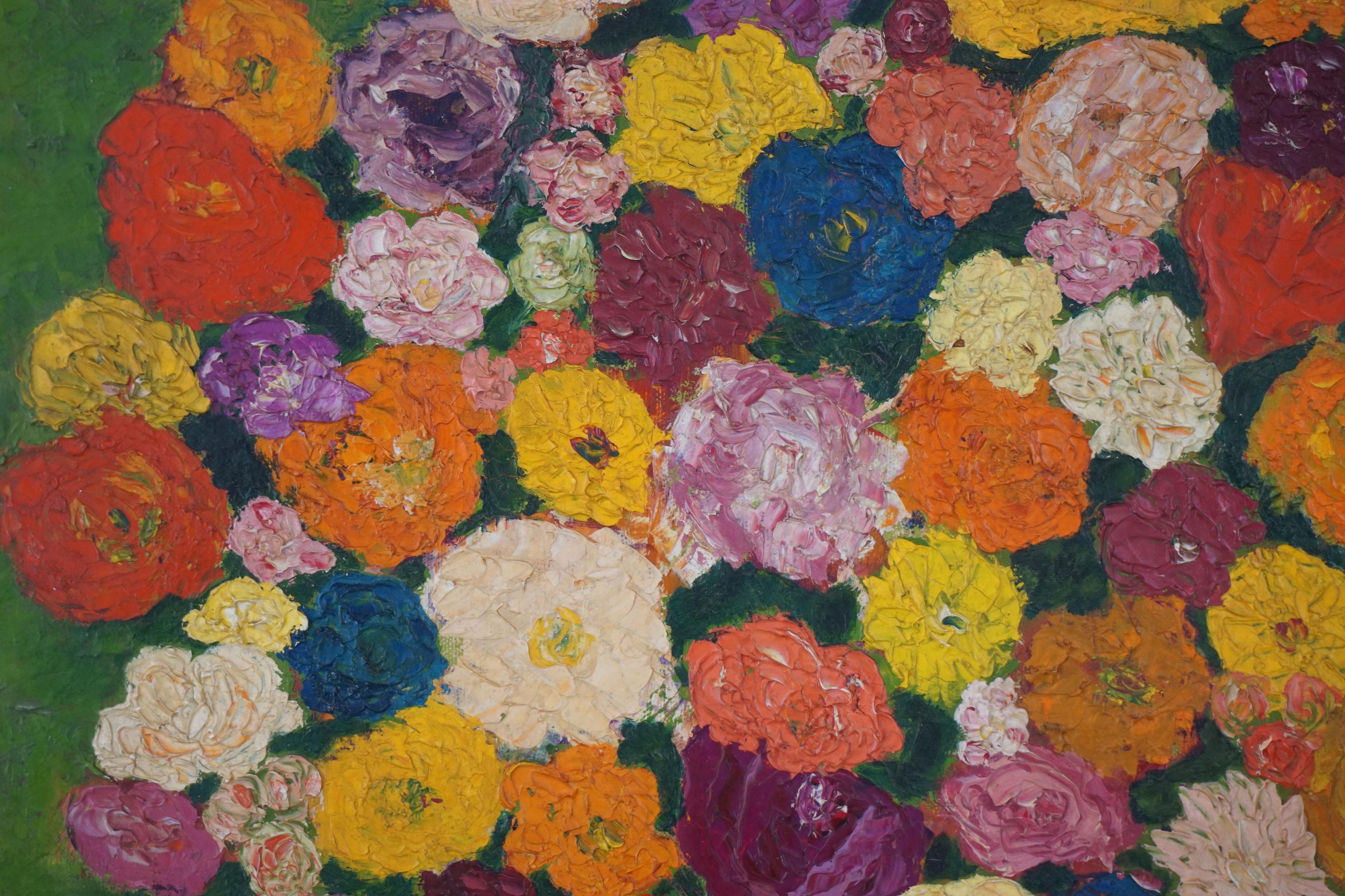 Nature morte fauviste en empâtement floral du milieu du siècle dernier - Marron Still-Life Painting par Bonnie Yankauer