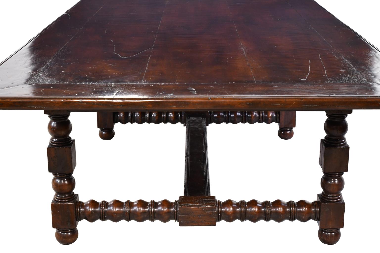 American Bonnin Ashley Custom Made Dining Table with Ball & Block Turned Trestle Base For Sale