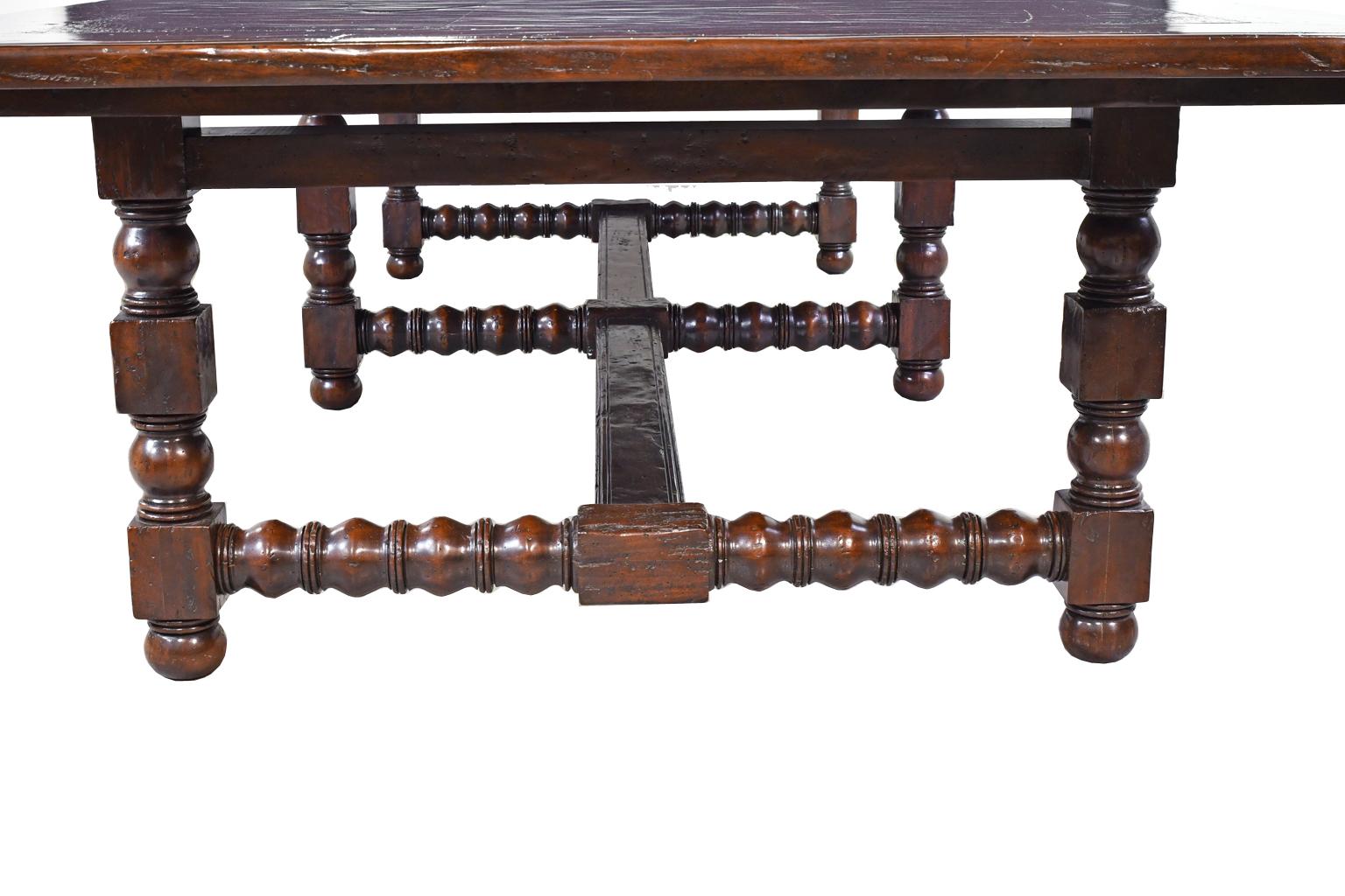 Bonnin Ashley Custom Made Dining Table with Ball & Block Turned Trestle Base In New Condition For Sale In Miami, FL