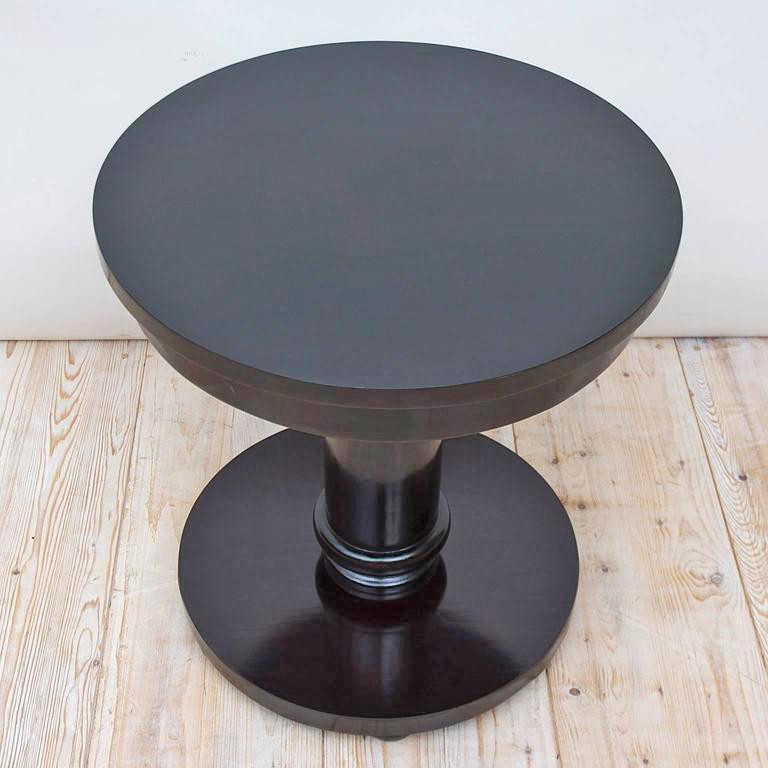 American Bonnin Ashley Custom Made Art Deco Round Side Table with Ebonized Black Finish For Sale