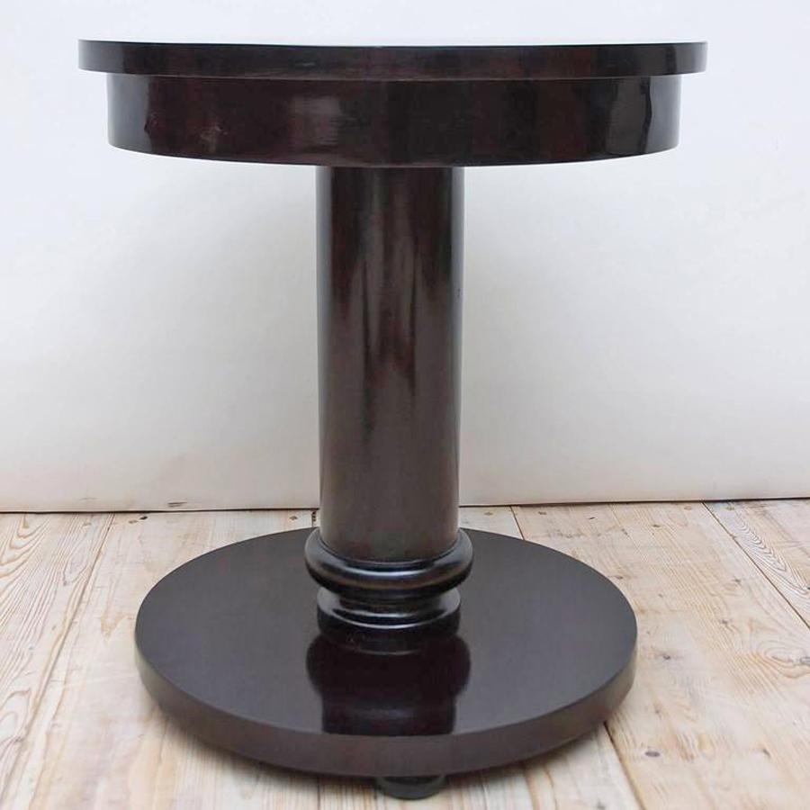 Contemporary Bonnin Ashley Custom Made Art Deco Round Side Table with Ebonized Black Finish For Sale