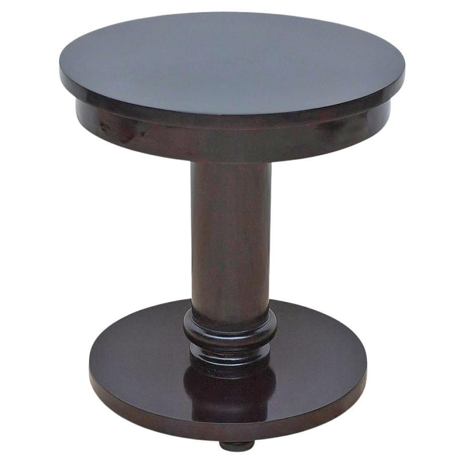 Bonnin Ashley Custom Made Art Deco Round Side Table with Ebonized Black Finish For Sale