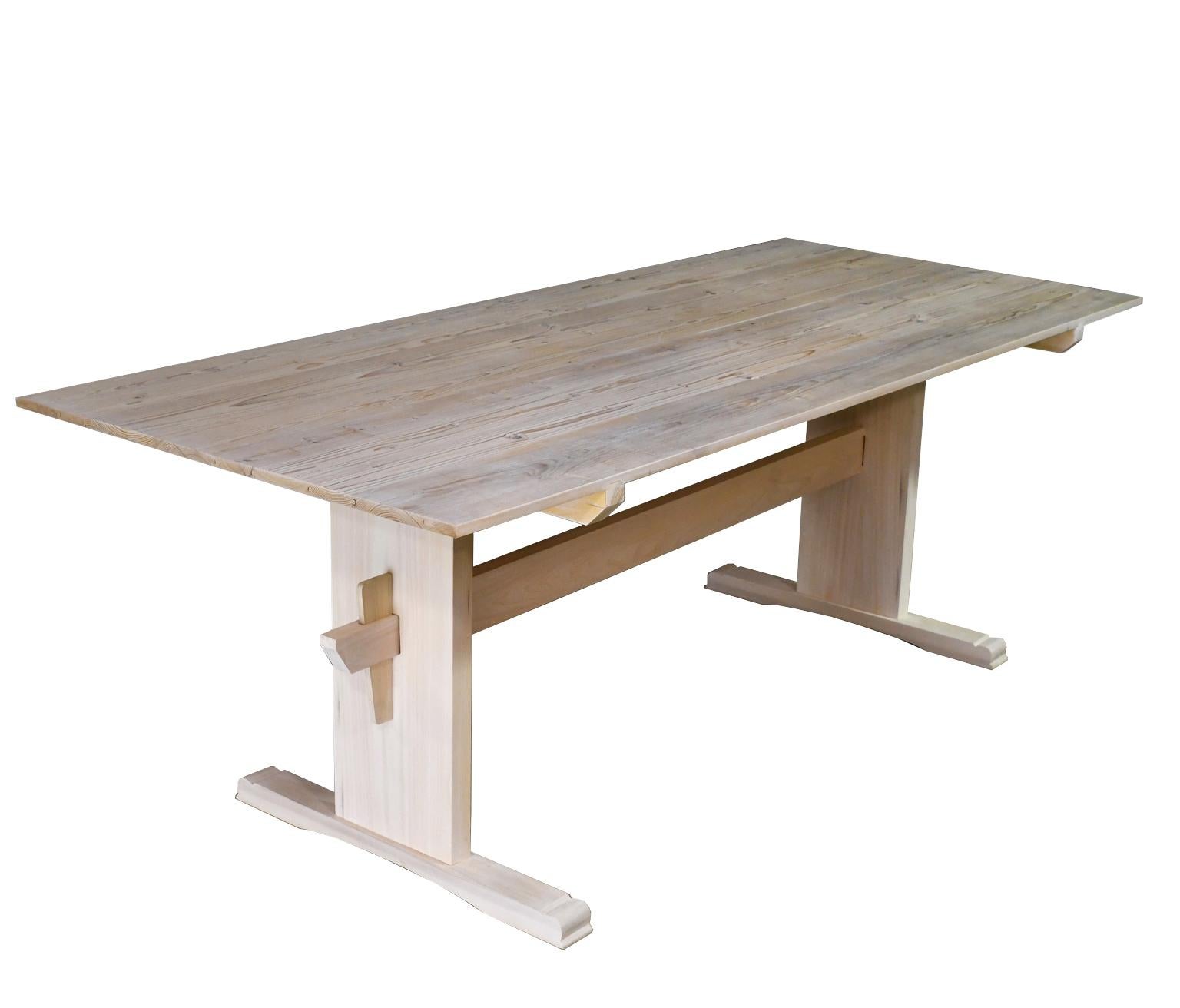 Limed Bonnin Ashley Custom Made “Noland” 7' Dining Table in Repurposed European Pine For Sale