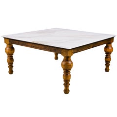 Bonnin Ashley Custom-Made Pine Dining Table Base with Calacatta Gold Marble Top