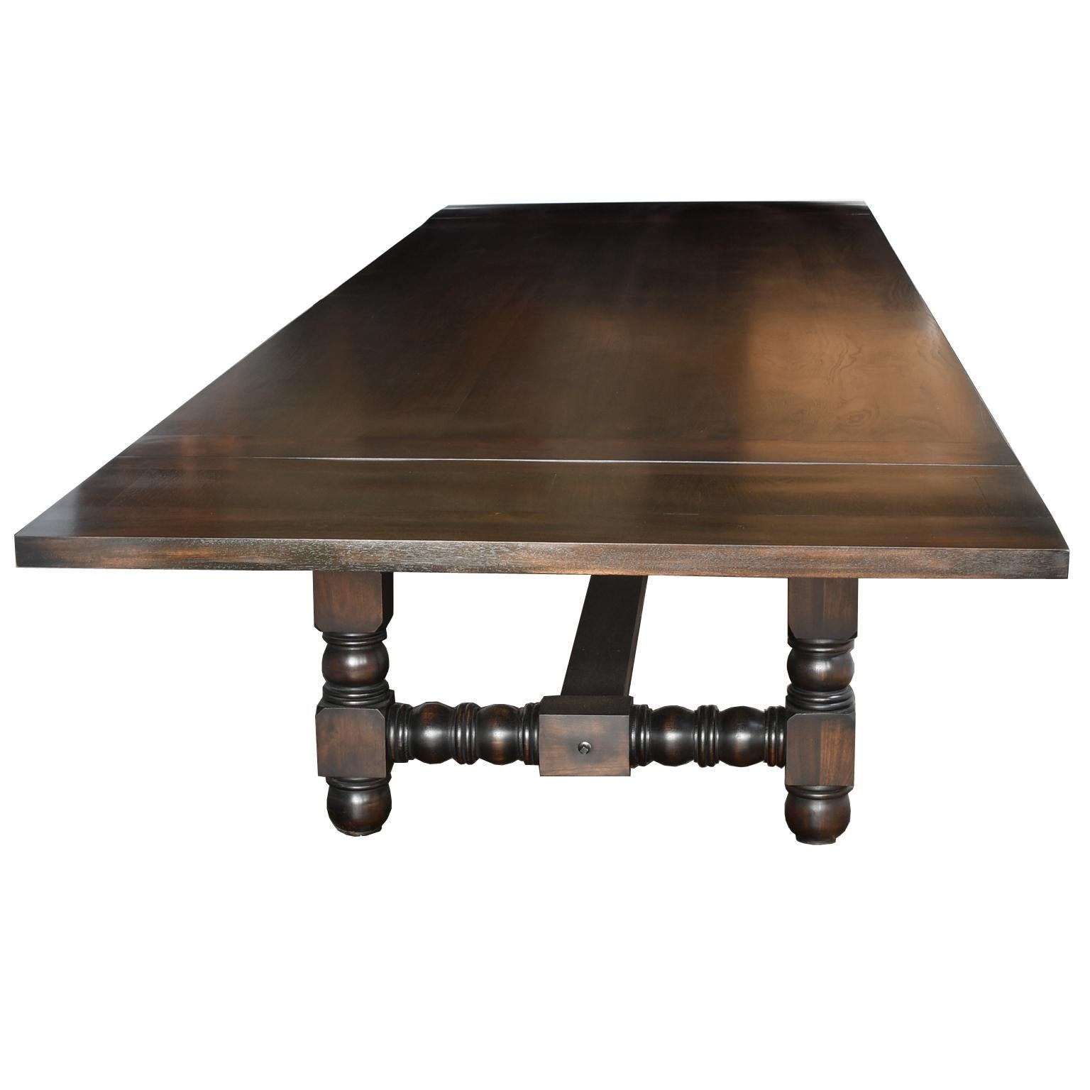 American Bonnin Ashley Custom-Made Walnut Dining Table w/ Trestle Base & Extension Leaves For Sale