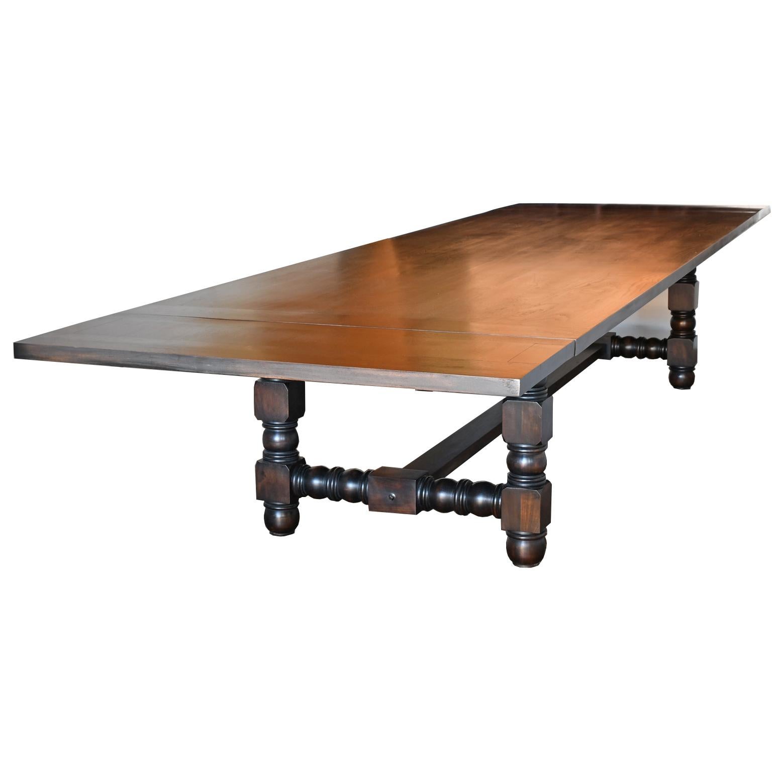 Bonnin Ashley Custom-Made Walnut Dining Table w/ Trestle Base & Extension Leaves In New Condition For Sale In Miami, FL