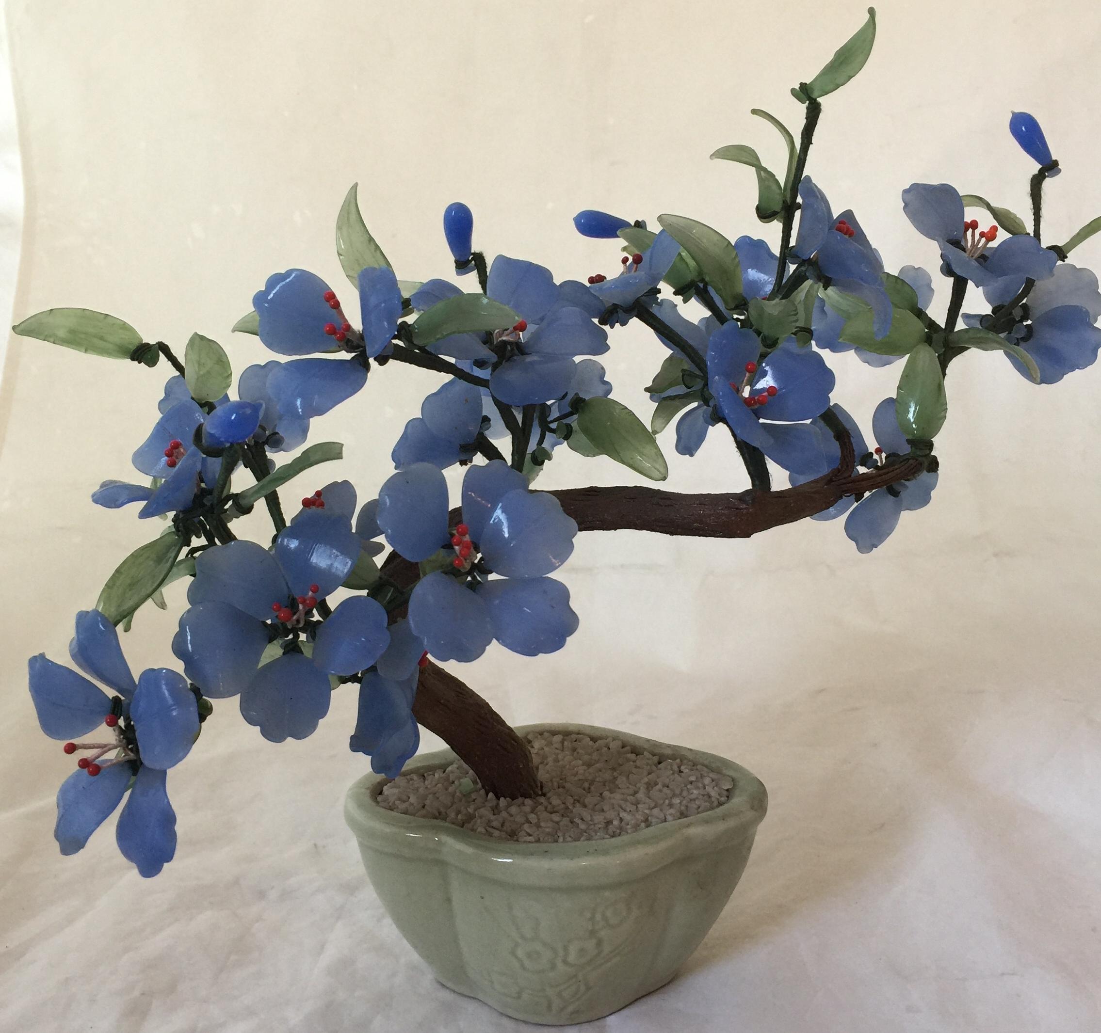 Mid-Century Modern Bonsai Blue 1980, Glass and Ceramic  For Sale