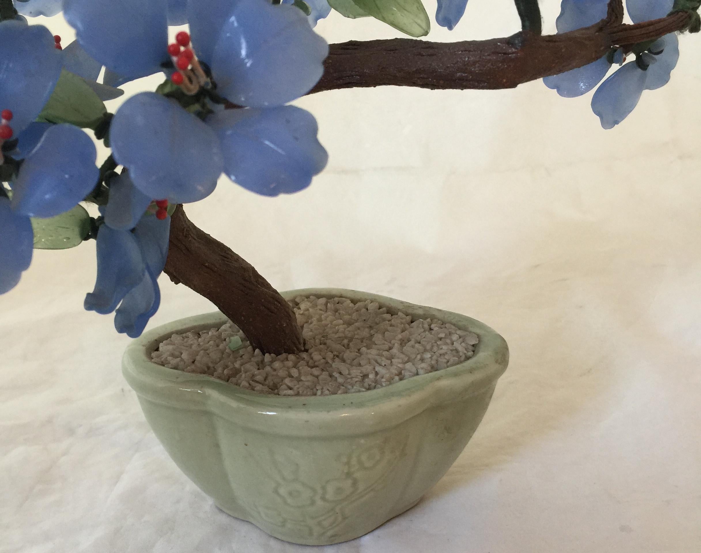 Japanese Bonsai Blue 1980, Glass and Ceramic  For Sale