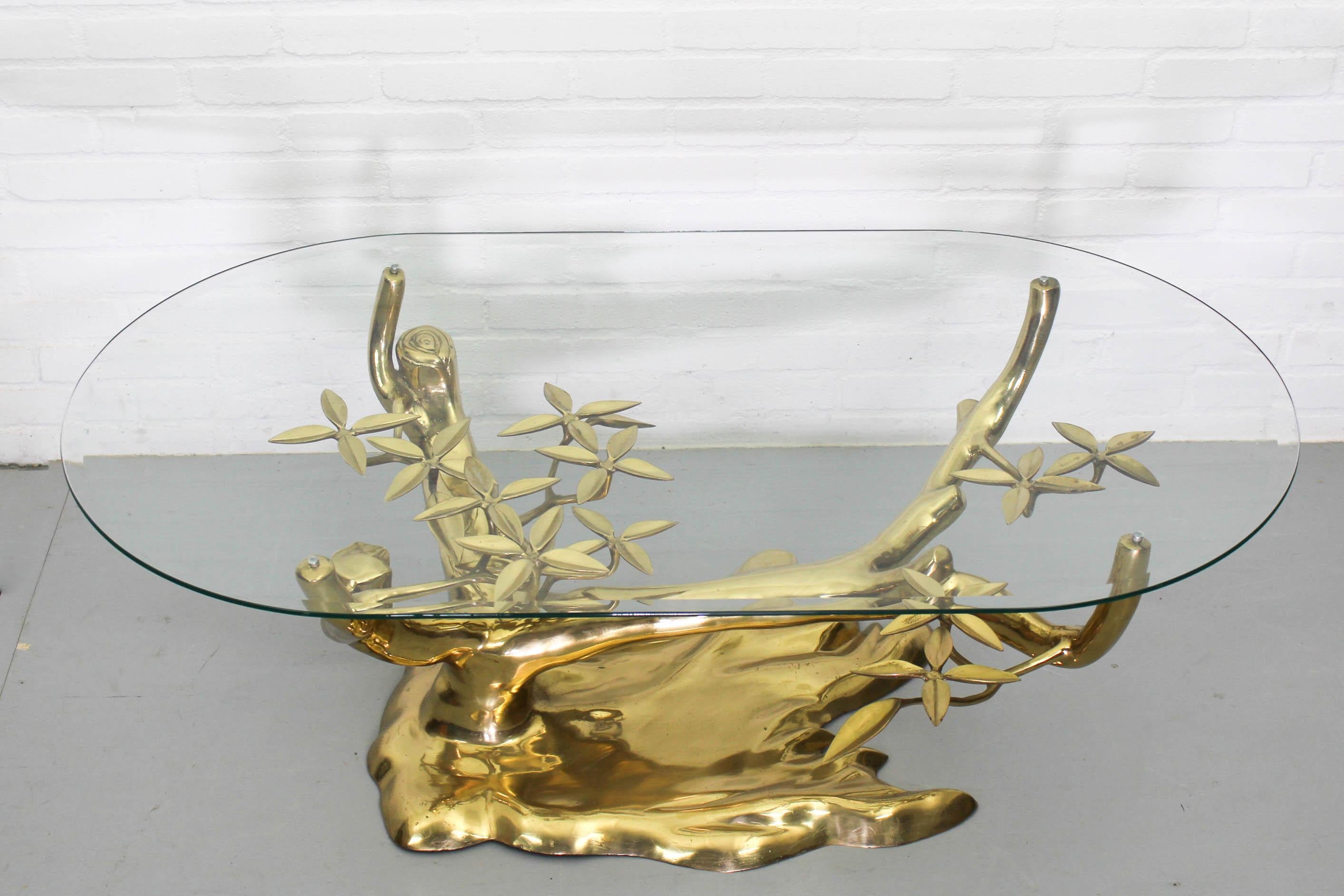 Mid-Century Modern Bonsai Brass & Glass Coffee Table by Willy Daro, 1970s