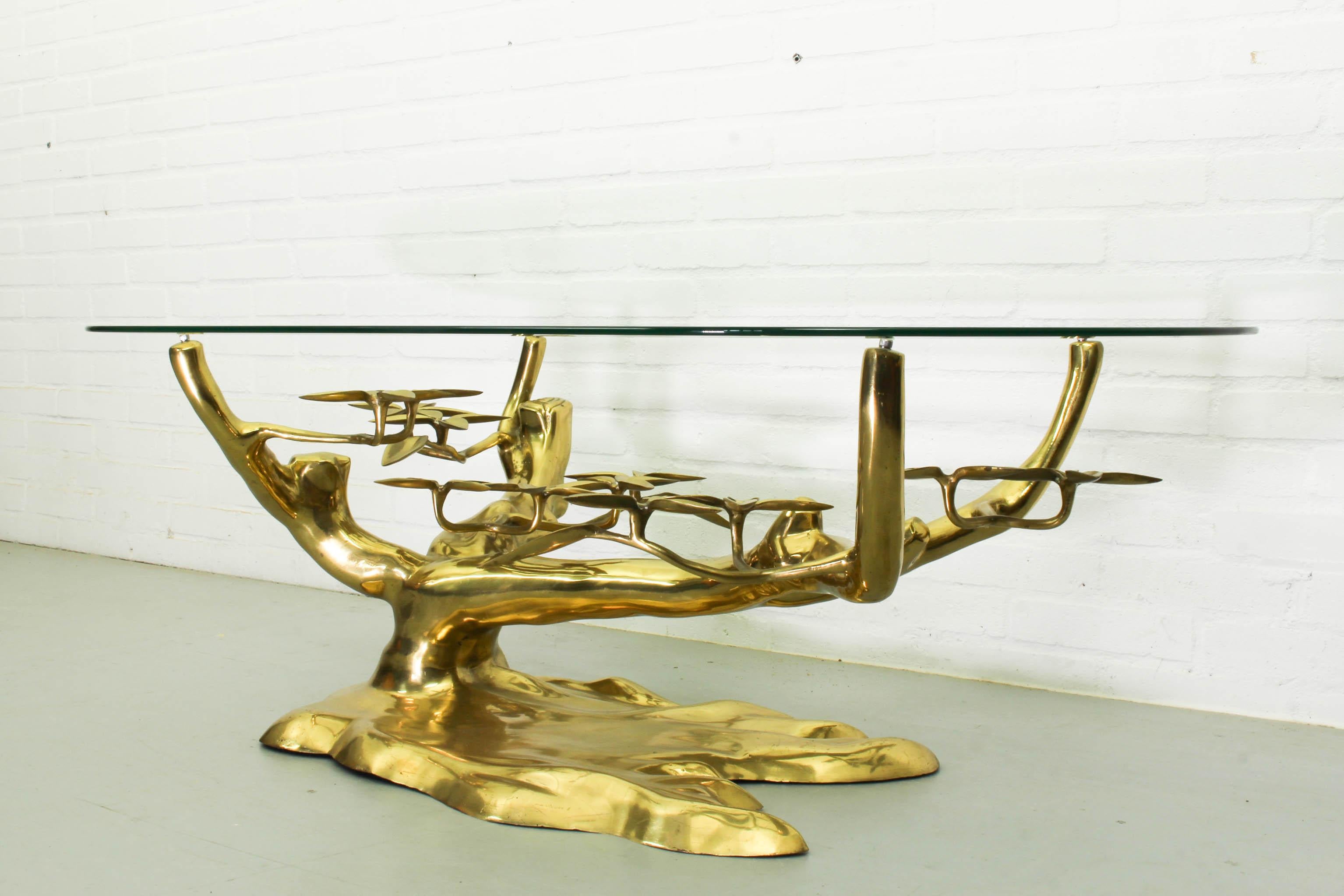 Beveled Bonsai Brass & Glass Coffee Table by Willy Daro, 1970s