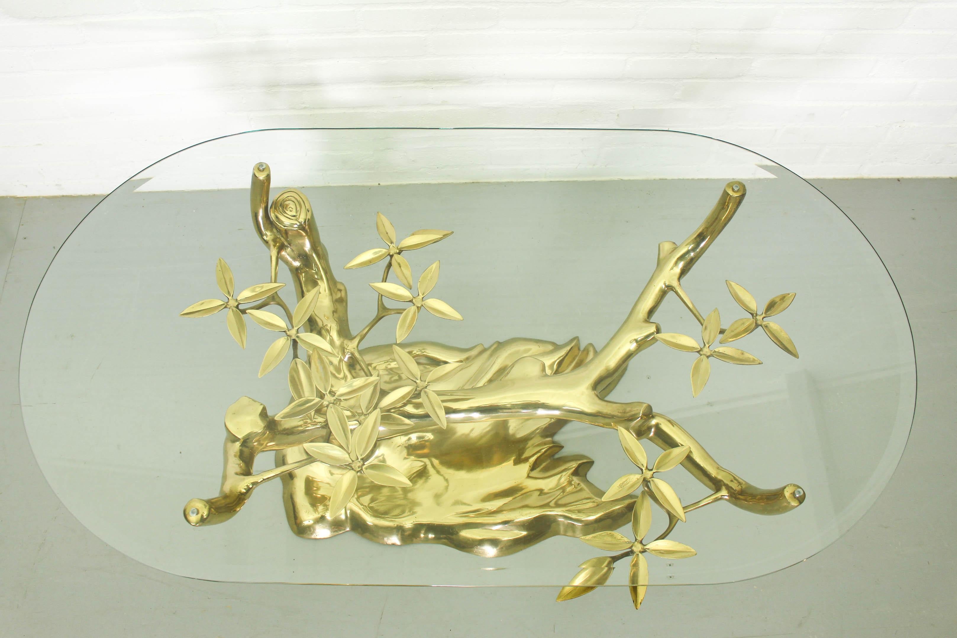 20th Century Bonsai Brass & Glass Coffee Table by Willy Daro, 1970s