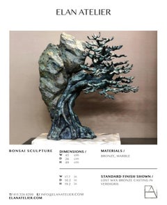 Bonsai Cast Bronze Sculpture in Verdigris Finish on Marble Base by Elan Atelier