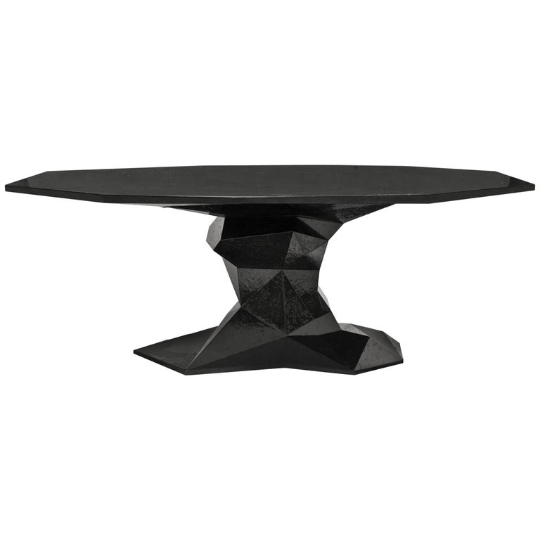 Bonsai Dining Table with Black High Gloss Varnish Finish For Sale at
