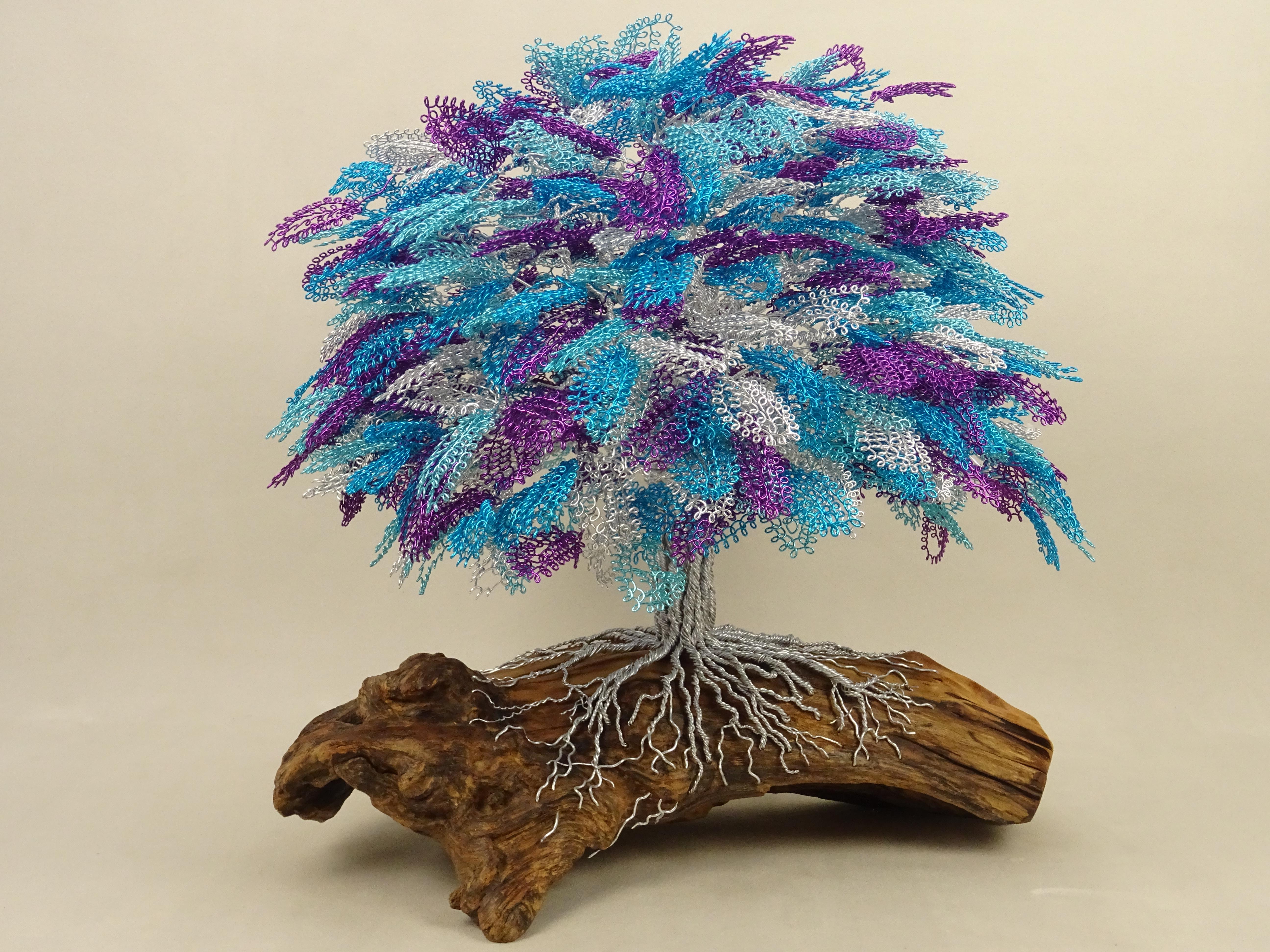 Bonsai „Jacaranda-Baum“, handgefertigt in Italien, einzigartiges Stück, vom Künstler signiert. (Aluminium) im Angebot