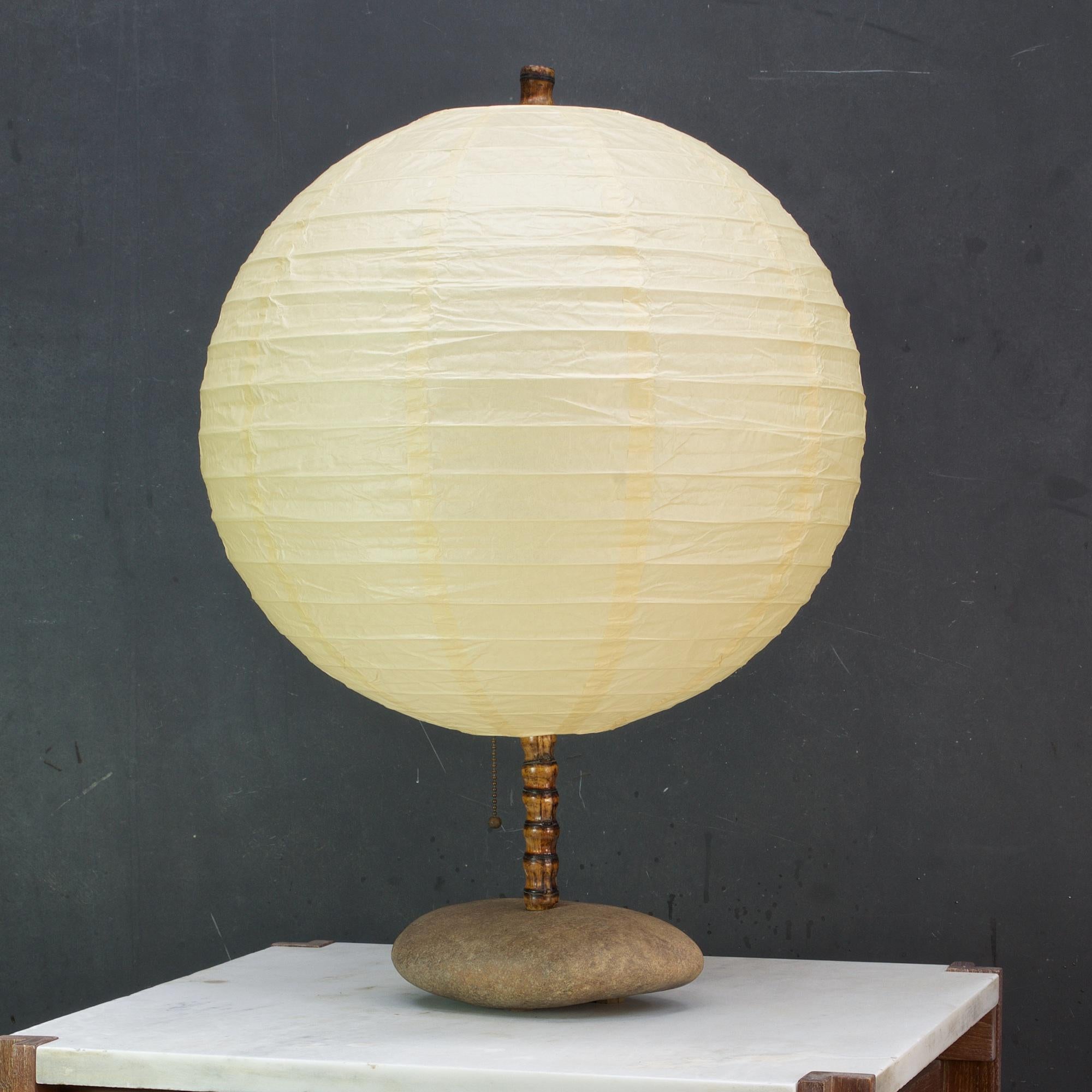 Bohemian Neoprimitive River Stone Table Lamp Inspired by Isamu Noguchi Akari Lights