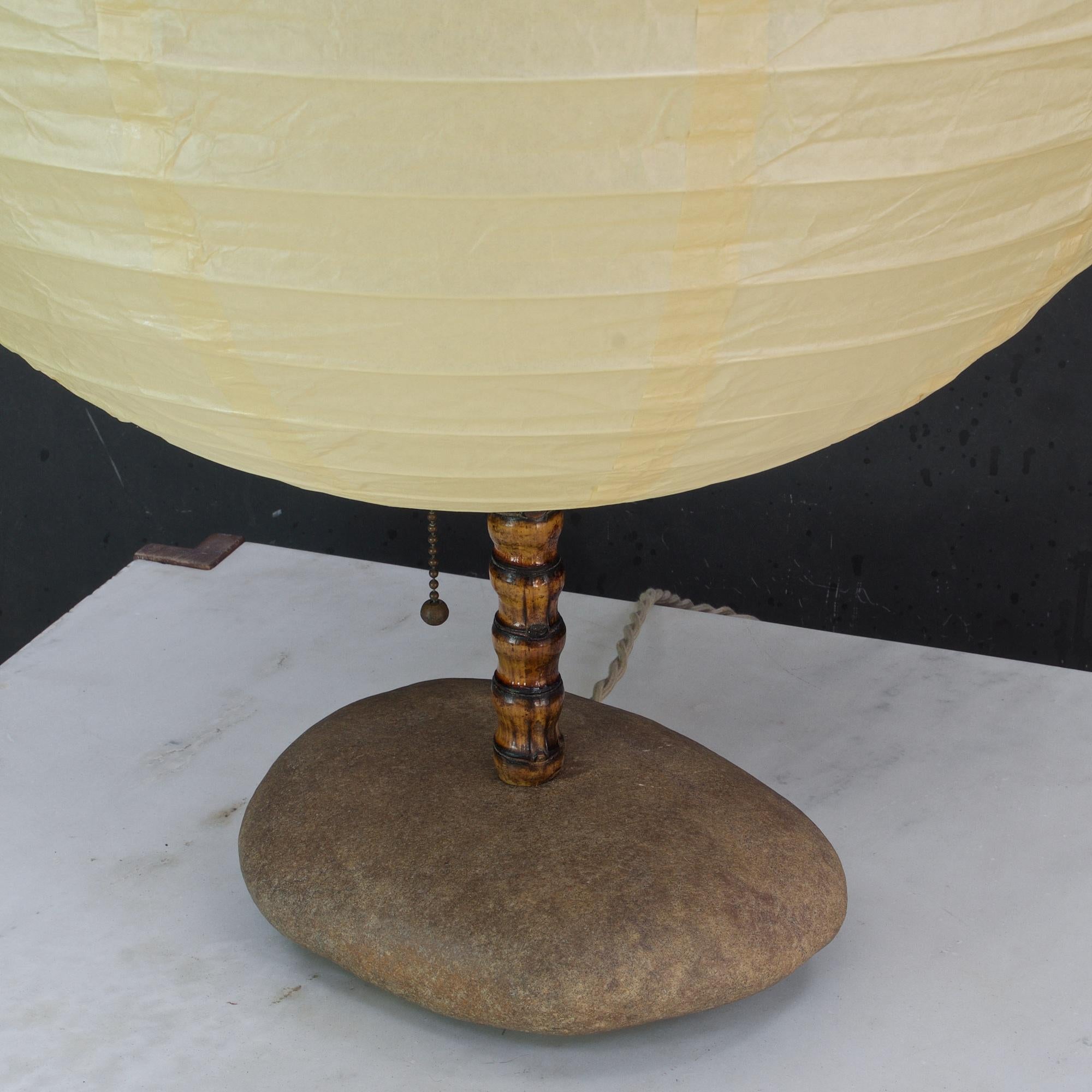 American Neoprimitive River Stone Table Lamp Inspired by Isamu Noguchi Akari Lights