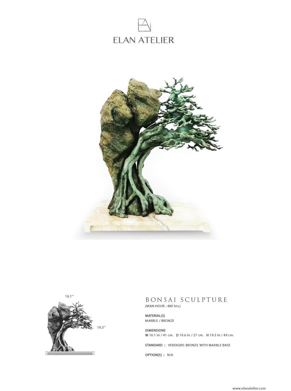 Bonsai Sculpture in textural cast bronze with verdigris and antique-bronze finish on a white marble base. Made to order.

The base is available in black or white marble. 

Dimensions/
w 17.7 x d 10.2 x h 19.2 in
w 45 x d 26 x h 49 cm