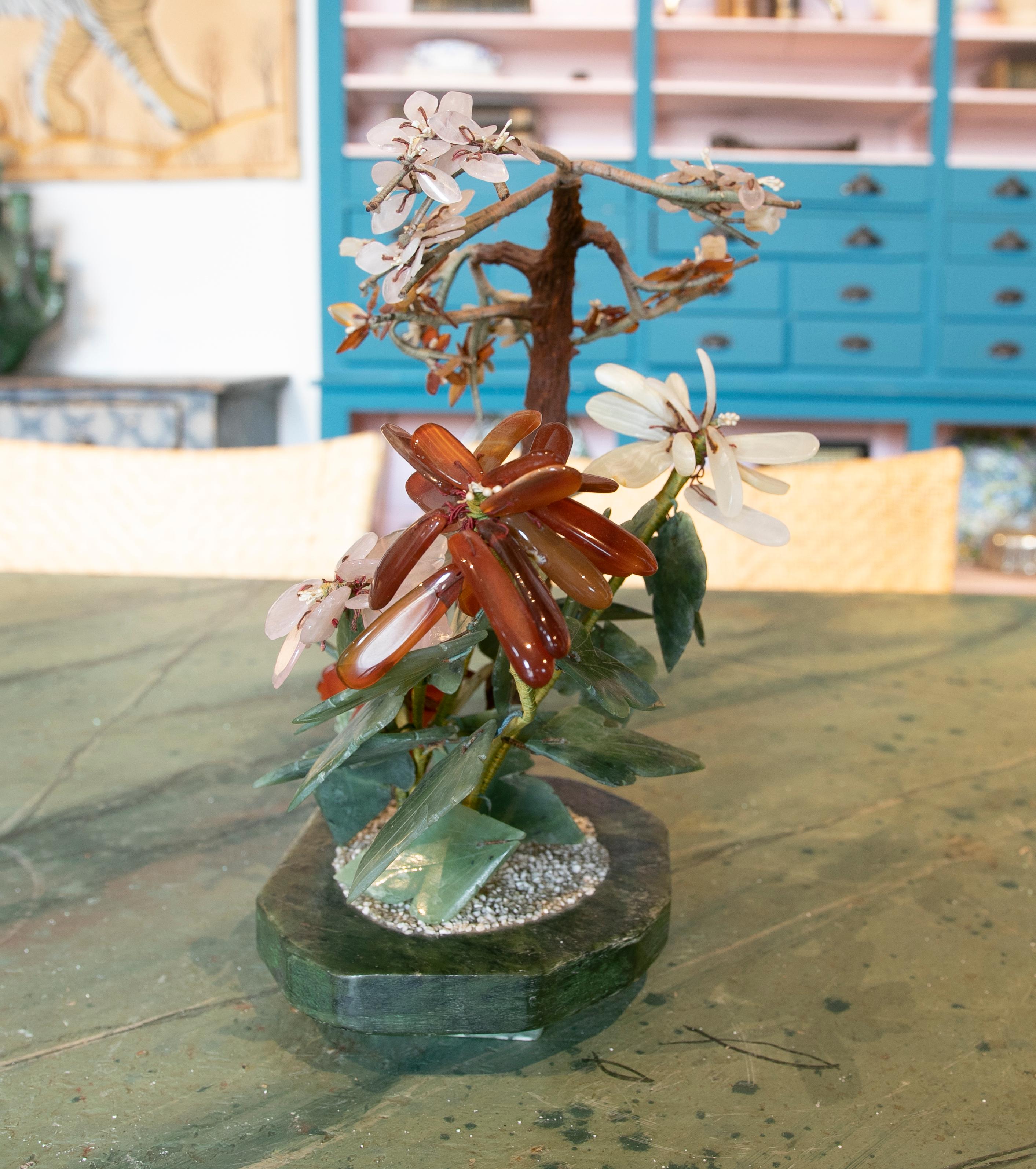 Bonsai Sculpture Made of Hand Carved Hard Stones and Wooden Base In Good Condition For Sale In Marbella, ES