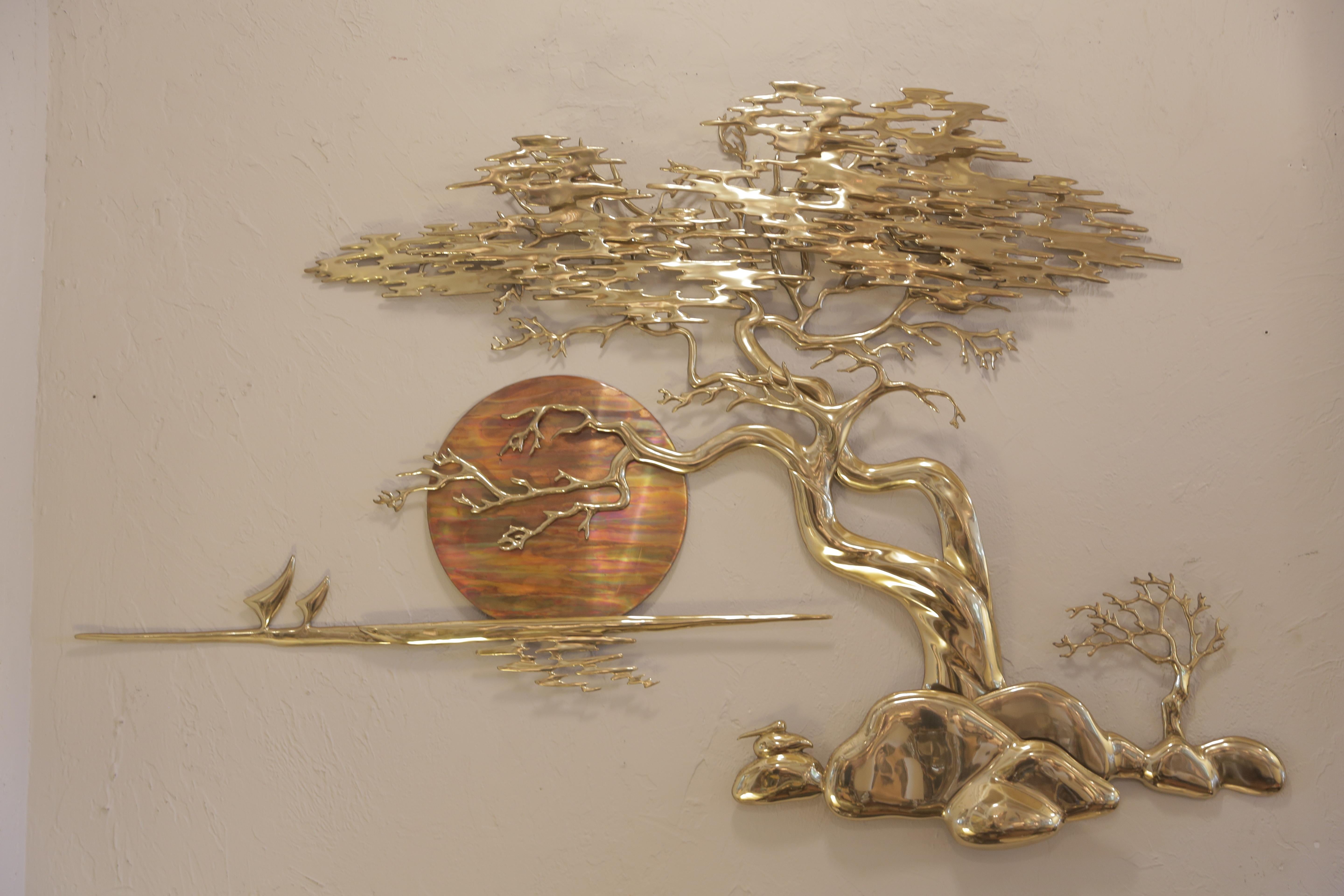 Brass and copper bonsai tree sculpture by Bijan.
