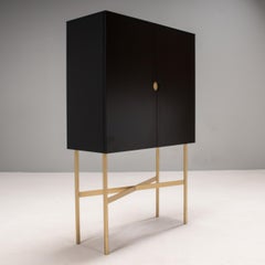 Bontempi Casa Madison Black and Brass Lacquered Wood Cocktail Cabinet