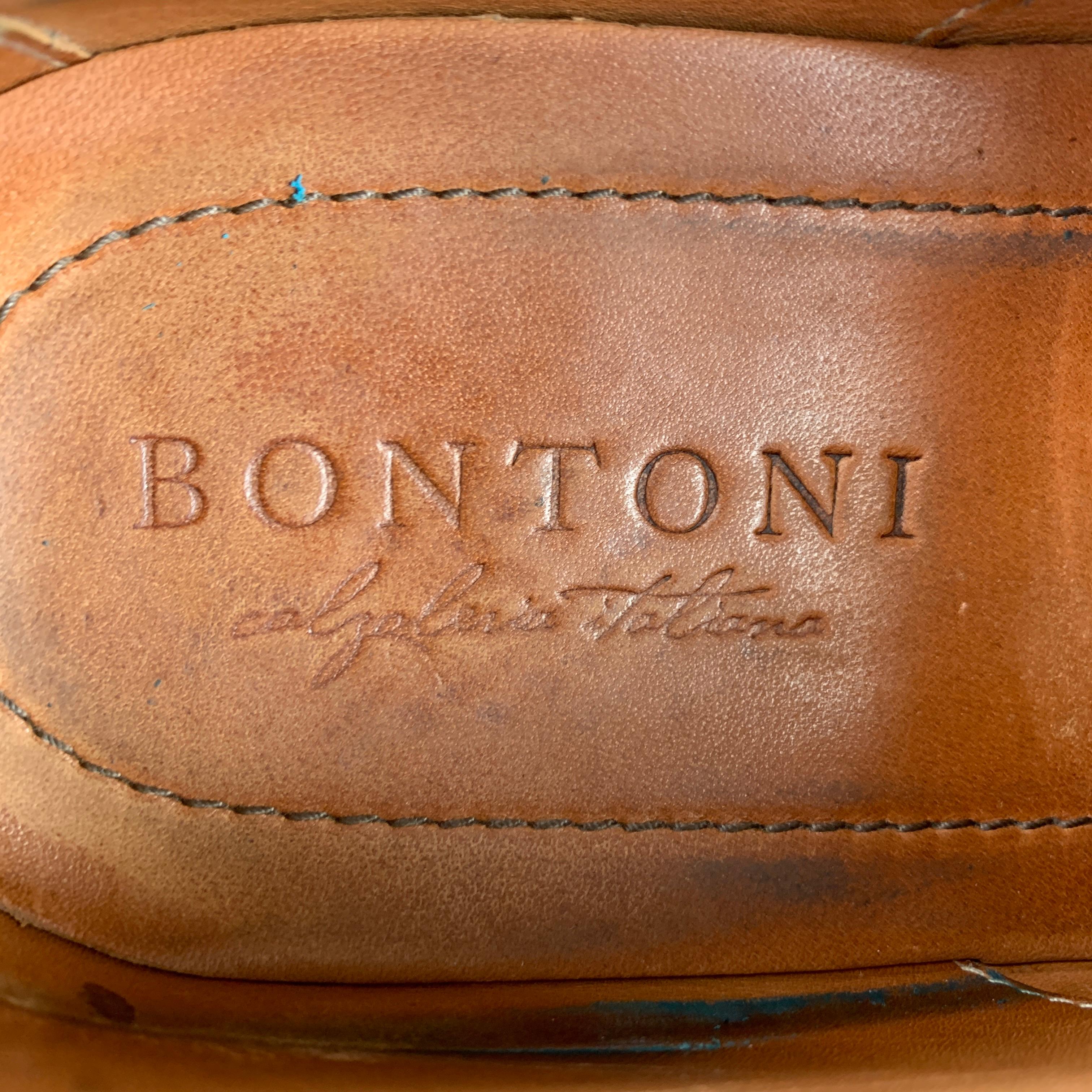 BONTONI Size 10 Brown Burnished Leather Cap Toe Lace Up Shoes 2
