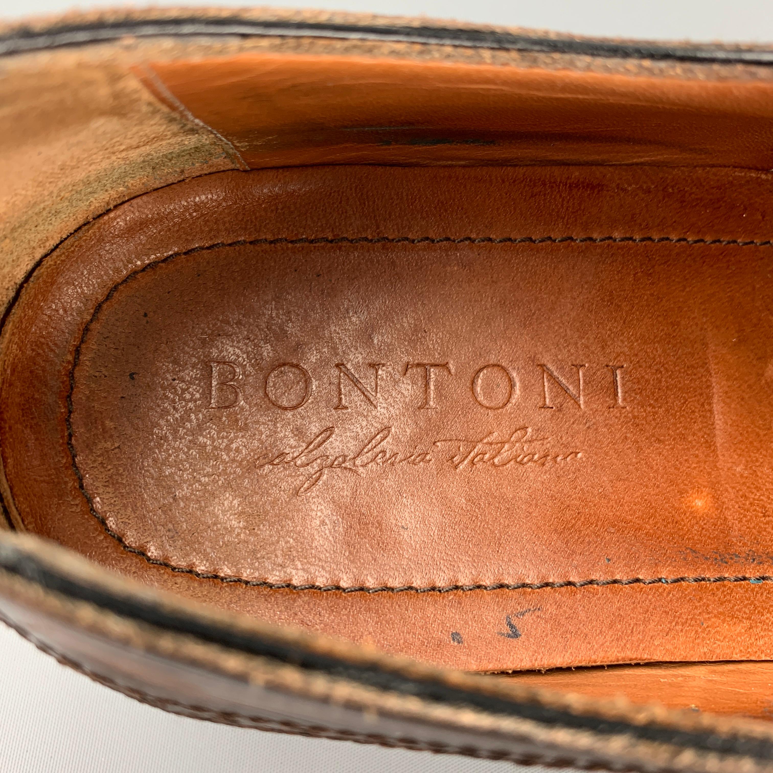 BONTONI Size 10 Brown Burnished Perforated Leather Wingtip Lace Up Shoes In Good Condition In San Francisco, CA