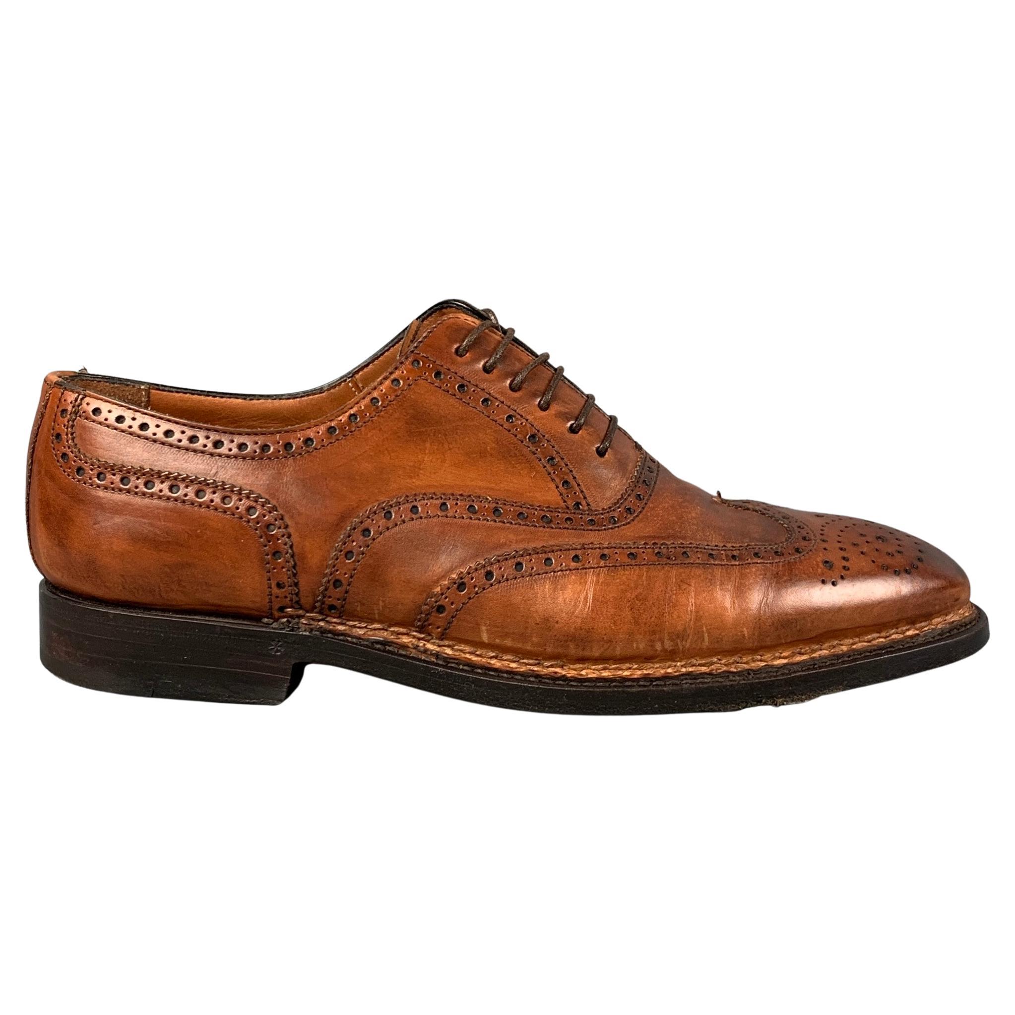 ALDEN Size 10 Tan Perforated Leather Cap Toe Lace-Up Shoes main image 0